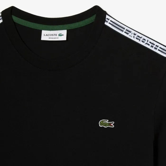 TShirts Men Lacoste Mens Regular Fit Logo Stripe TShirt Black 031