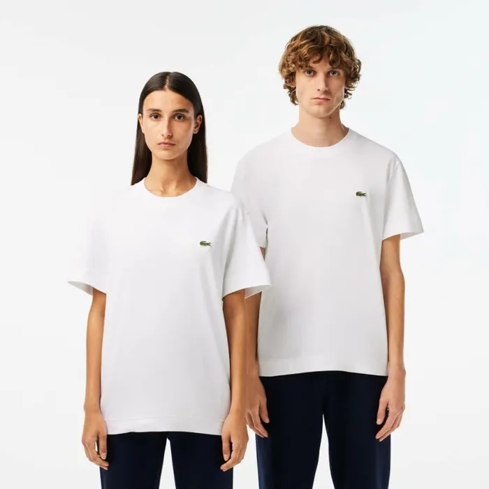 TShirts MenWomen Lacoste Unisex Crew Neck Organic Cotton TShirt White 001