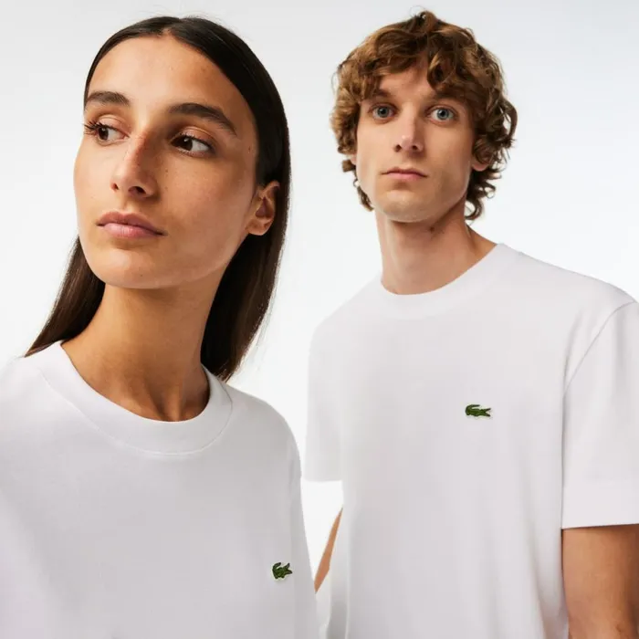 TShirts MenWomen Lacoste Unisex Crew Neck Organic Cotton TShirt White 001