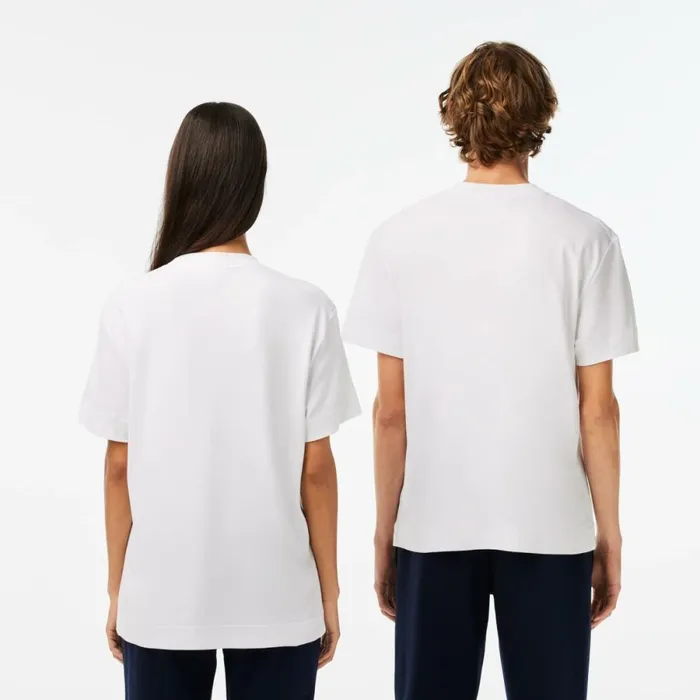 TShirts MenWomen Lacoste Unisex Crew Neck Organic Cotton TShirt White 001
