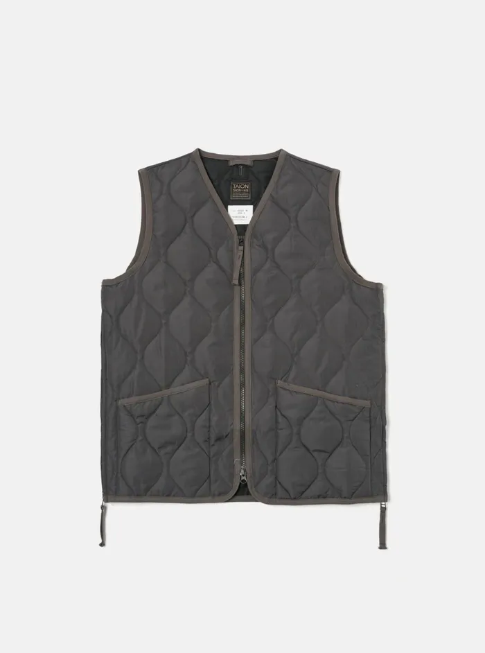Taion Military VNeck Down Vest In Charcoal Ripstop Men Universal Works Waistcoats and Gilets