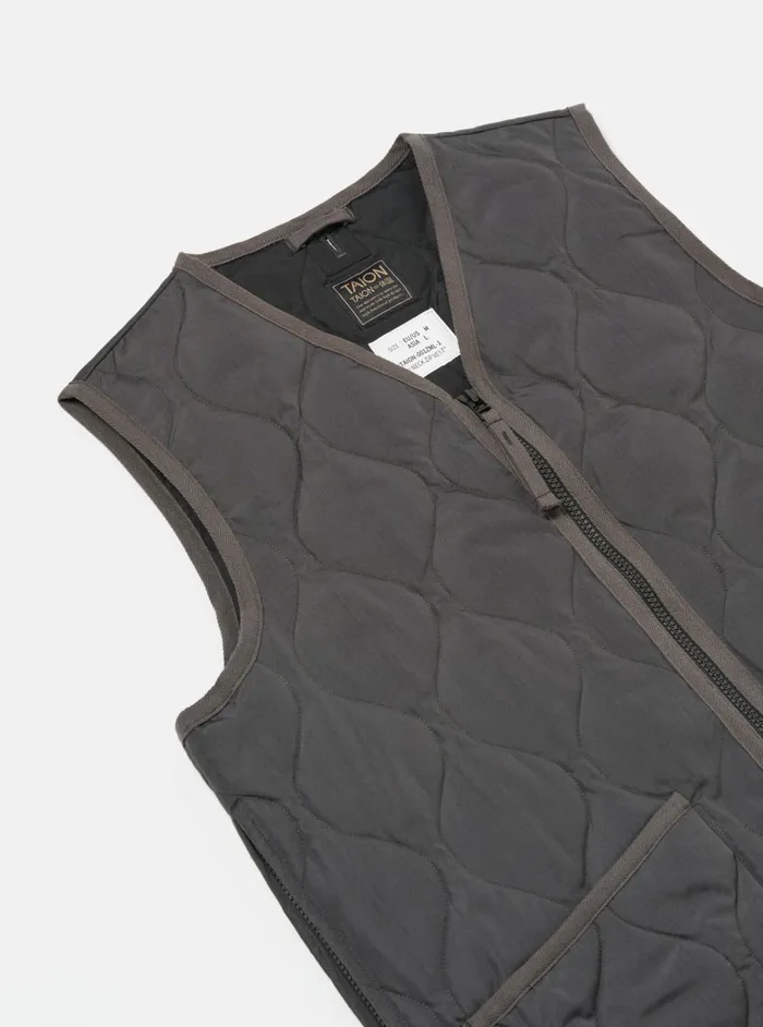 Taion Military VNeck Down Vest In Charcoal Ripstop Men Universal Works Waistcoats and Gilets