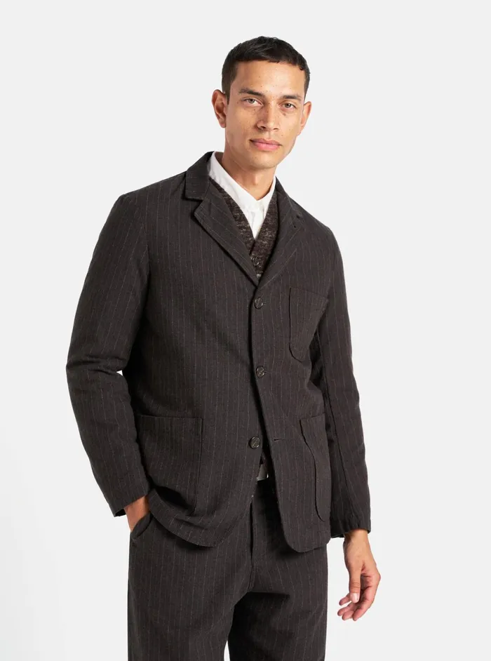 Three Button Jacket In Brown Italian Pinstripe Men Universal Works Suiting