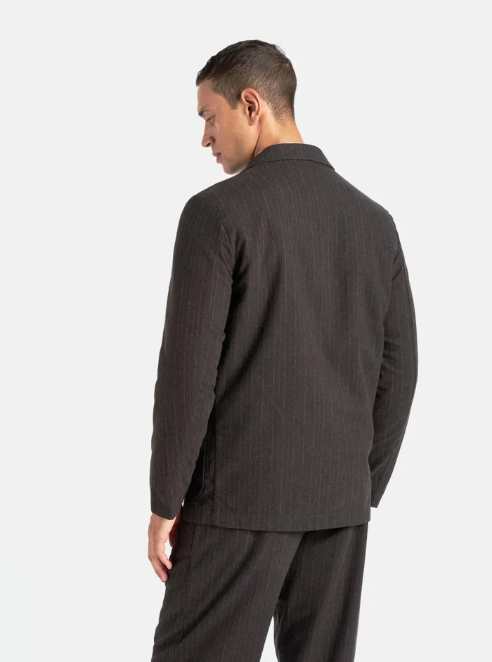 Three Button Jacket In Brown Italian Pinstripe Men Universal Works Suiting