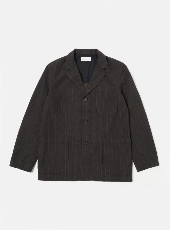Three Button Jacket In Brown Italian Pinstripe Men Universal Works Suiting