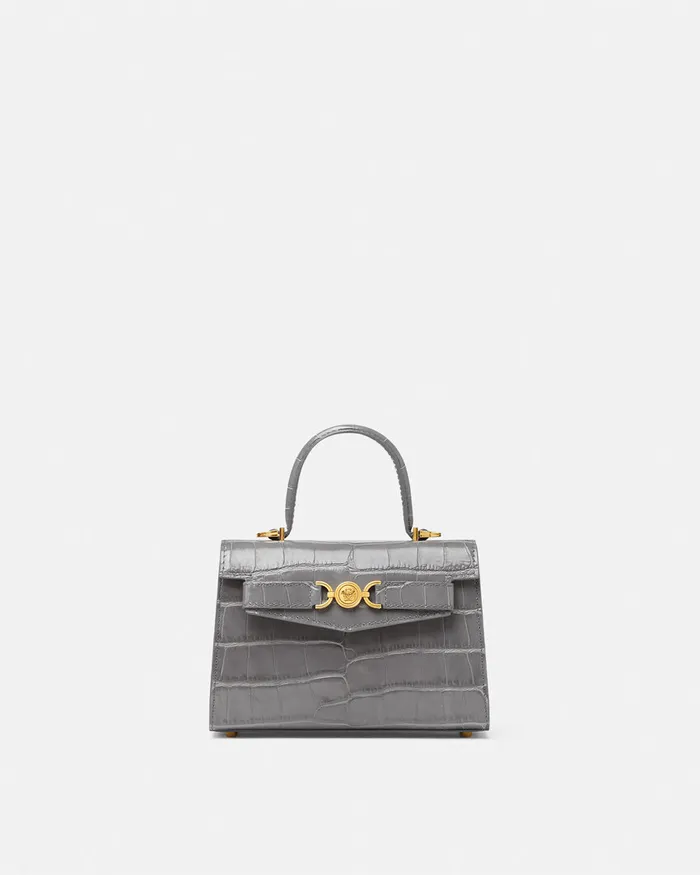 Top Handle Women Versace CrocEffect Medusa 03995 Small Handbag Gray