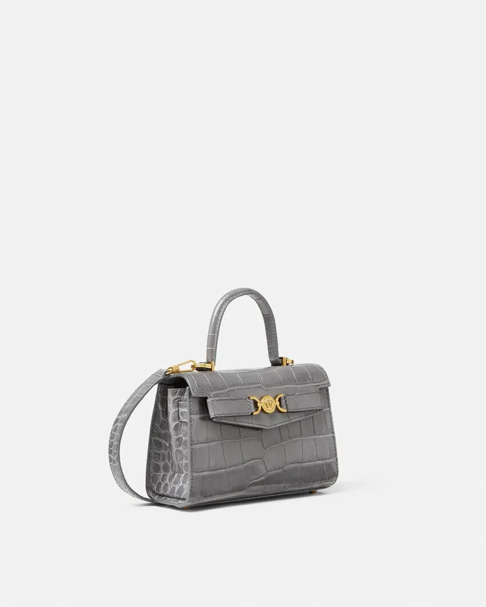 Top Handle Women Versace CrocEffect Medusa 03995 Small Handbag Gray