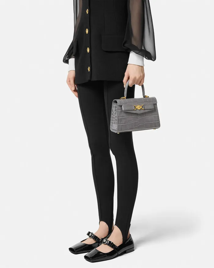 Top Handle Women Versace CrocEffect Medusa 03995 Small Handbag Gray