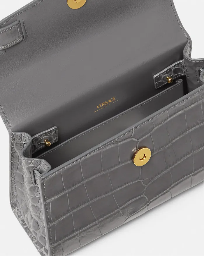 Top Handle Women Versace CrocEffect Medusa 03995 Small Handbag Gray