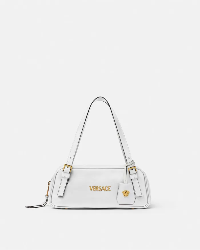 Top Handle Women Versace Tag Bowling Shoulder Bag White