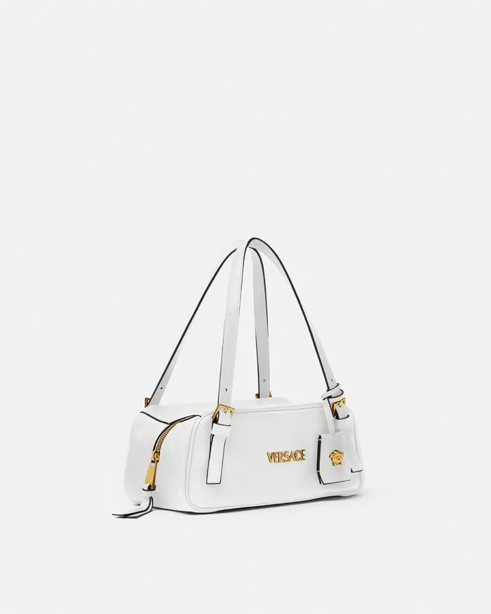 Top Handle Women Versace Tag Bowling Shoulder Bag White