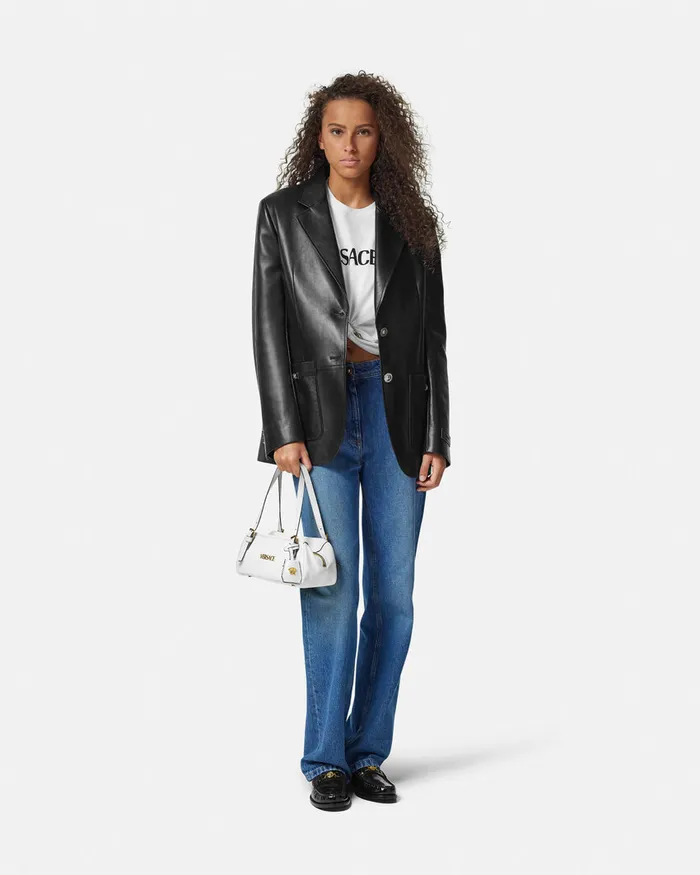 Top Handle Women Versace Tag Bowling Shoulder Bag White