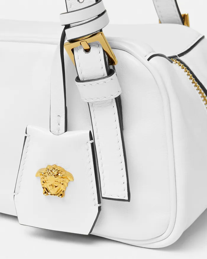 Top Handle Women Versace Tag Bowling Shoulder Bag White