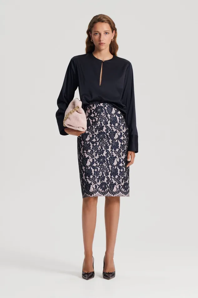 Tops Scanlan Theodore Women SILK SATIN TOP NAVY