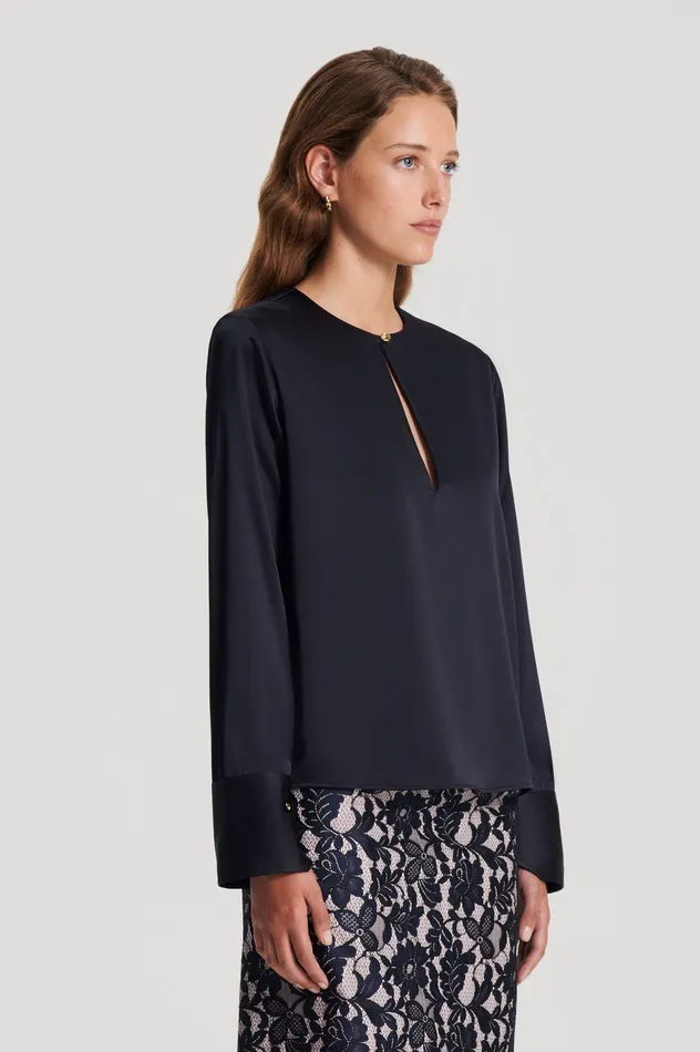 Tops Scanlan Theodore Women SILK SATIN TOP NAVY Tops Scanlan Theodore Women SILK SATIN TOP NAVY