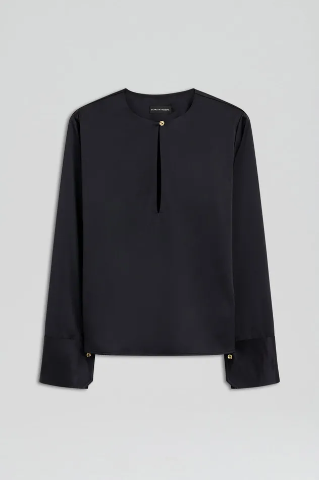 Tops Scanlan Theodore Women SILK SATIN TOP NAVY Tops Scanlan Theodore Women SILK SATIN TOP NAVY