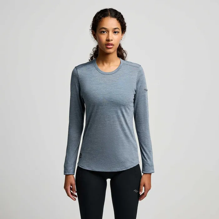 Tops Women Saucony Peregrine Merino Long Sleeve Mirage Heather