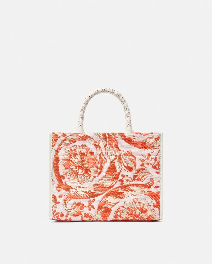 Totes Women Versace Barocco Athena Raffia Small Tote Bag Coral