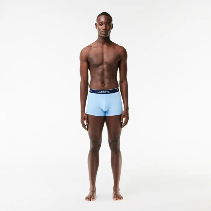 Underwear and Socks Men Lacoste Men039s 3Pack Trunks Blue Grey Chine F7k