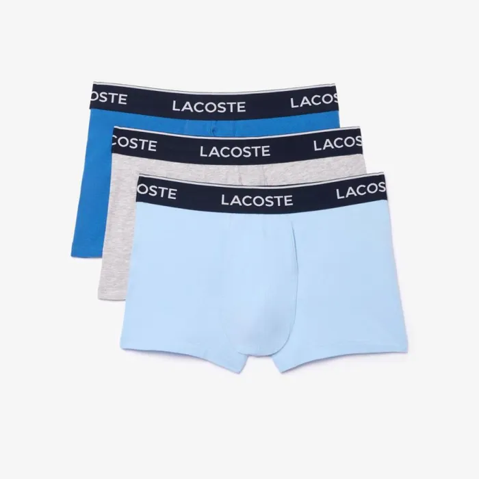 Underwear and Socks Men Lacoste Men039s 3Pack Trunks Blue Grey Chine F7k