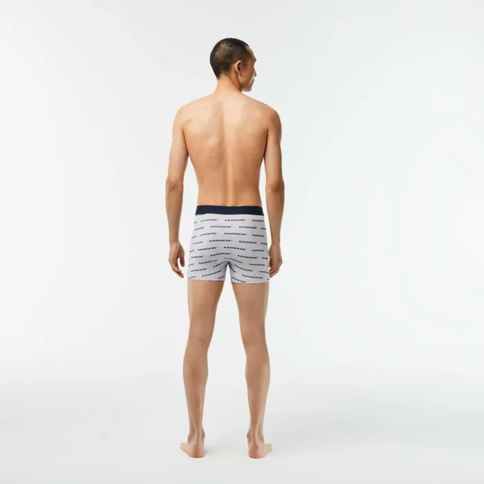 Underwear and Socks Men Lacoste Mens 3Pack Logo Print Jersey Boxers Grey Chine Navy Blue 9zu