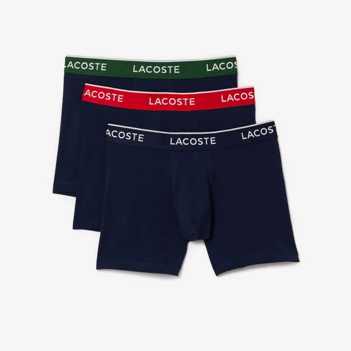 Underwear and Socks Men Lacoste Mens Long Cotton Boxer Brief 3Pack Navy Blue Green Red Navy Blue Hy0