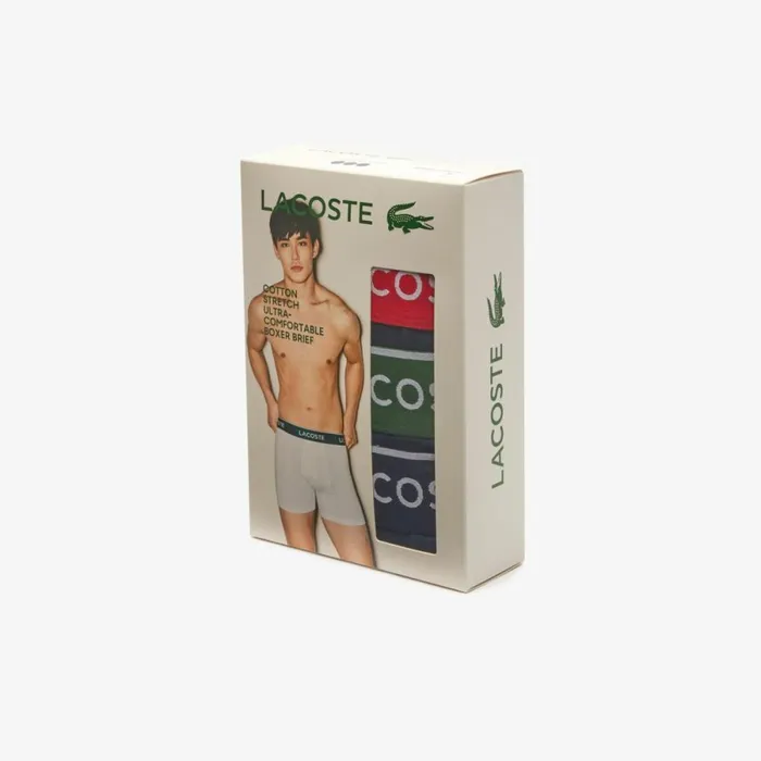 Underwear and Socks Men Lacoste Mens Long Cotton Boxer Brief 3Pack Navy Blue Green Red Navy Blue Hy0