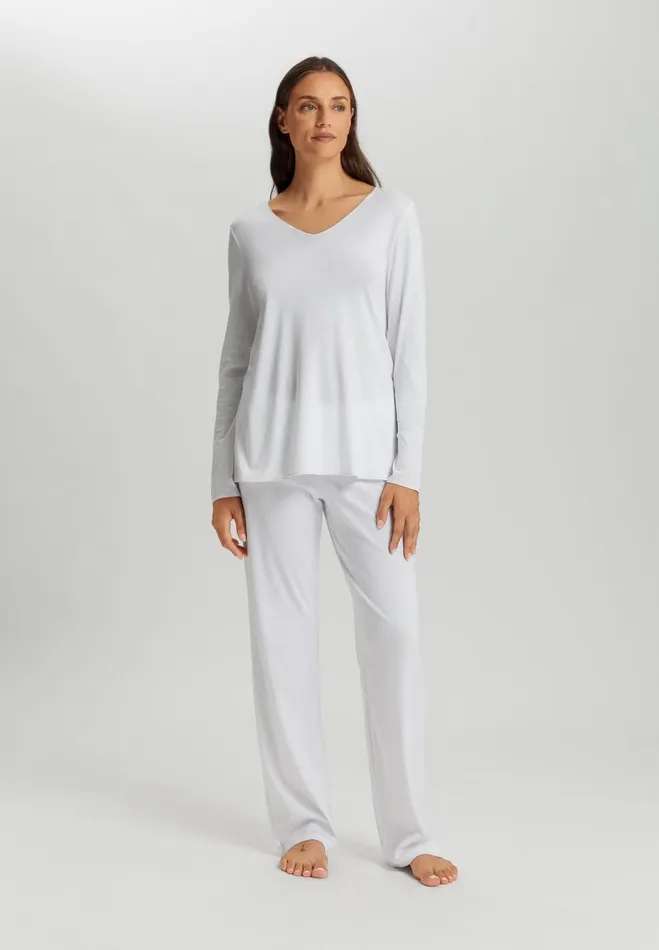 VNeck Cotton Pajama Set White Women HANRO Pajama Sets
