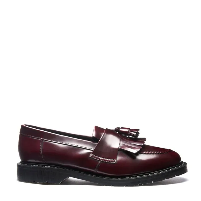 Vegan Solovair Loafers Cherry Red RubOff Vegan Tassel Loafer