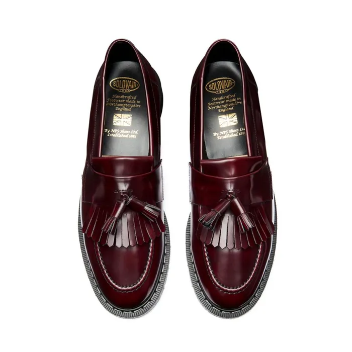 Vegan Solovair Loafers Cherry Red RubOff Vegan Tassel Loafer
