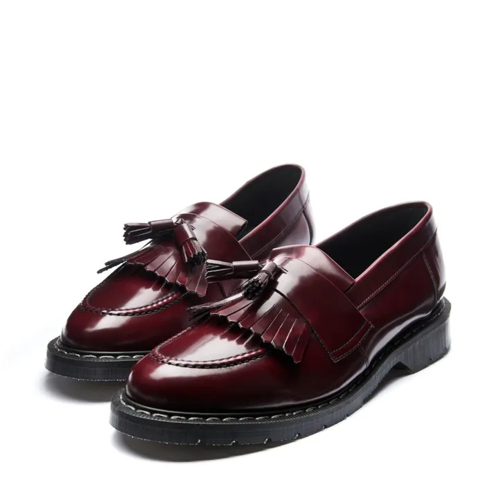 Vegan Solovair Loafers Cherry Red RubOff Vegan Tassel Loafer
