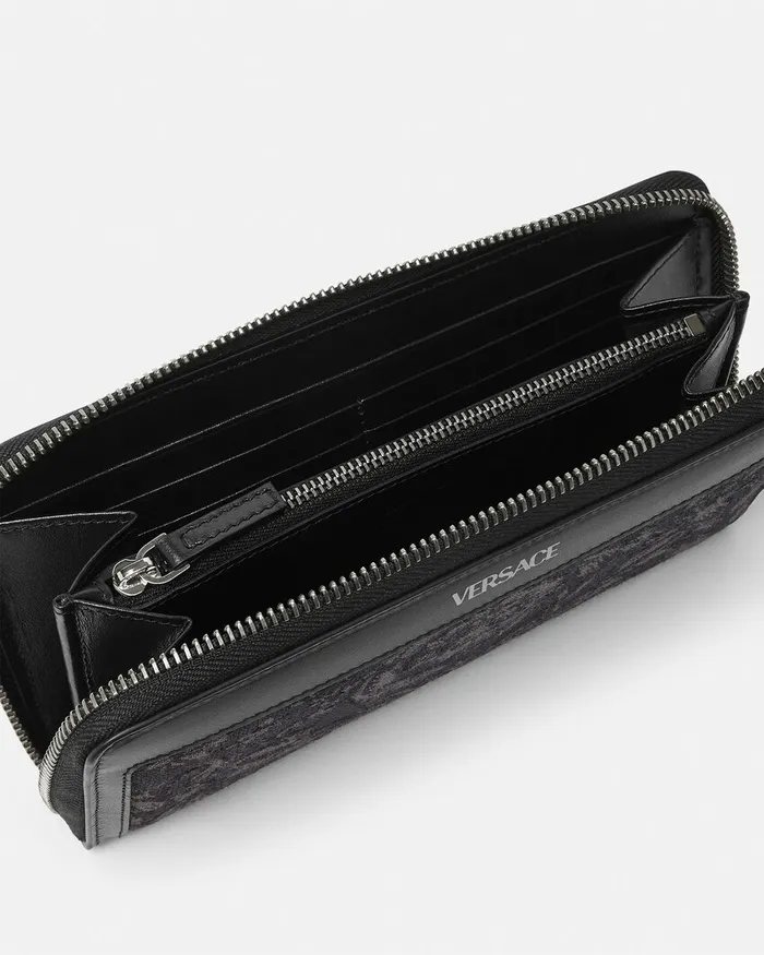 Wallets WomenMen Versace Barocco Jacquard Long Wallet Blackprint