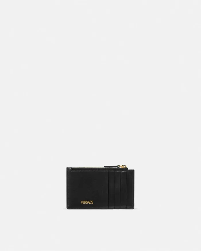 Wallets Women Versace Medusa 03995 Quilted Zip Card Holder Blackgold