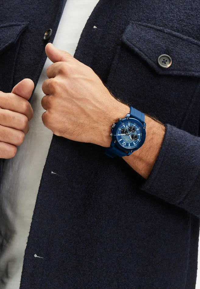 Watch Men FYNCHHATTON Stainless Steel Watch With Chronograph Blue