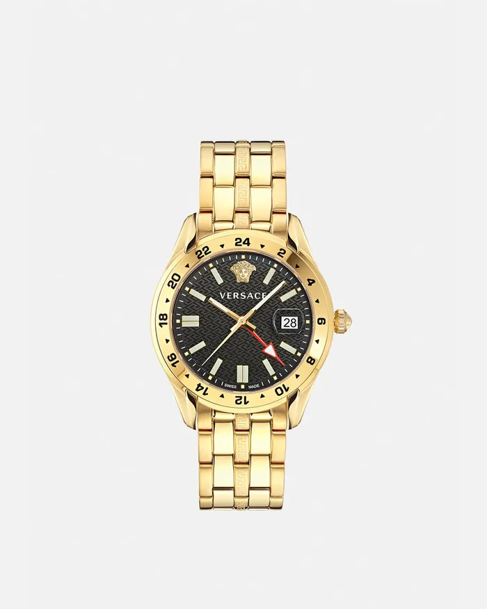 Watches Men Versace Greca Time Gmt Watch Gold