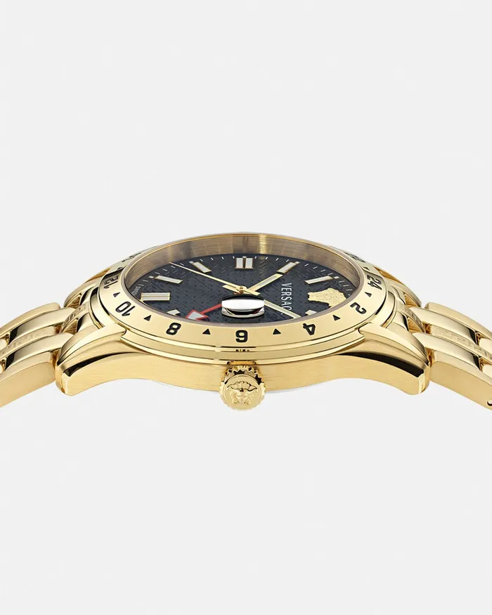 Watches Men Versace Greca Time Gmt Watch Gold