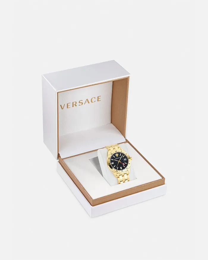 Watches Men Versace Greca Time Gmt Watch Gold