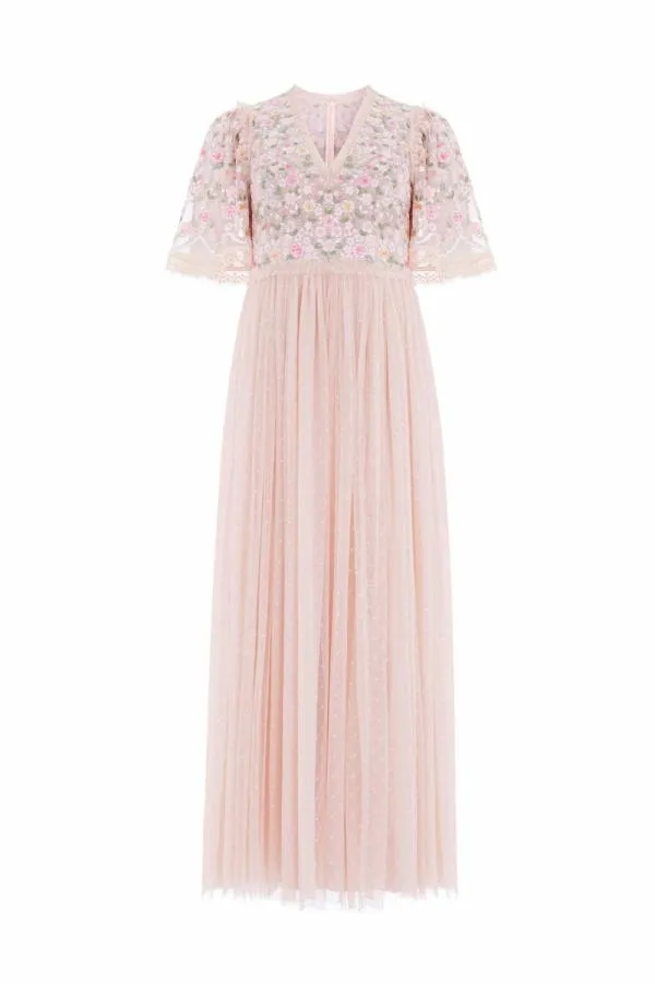 WeddingWomen Needle and Thread Rosie Lace Bodice Short Sleeve VNeck Ankle Gown Pink WeddingWomen Needle and Thread Rosie Lace Bodice Short Sleeve VNeck Ankle Gown Pink