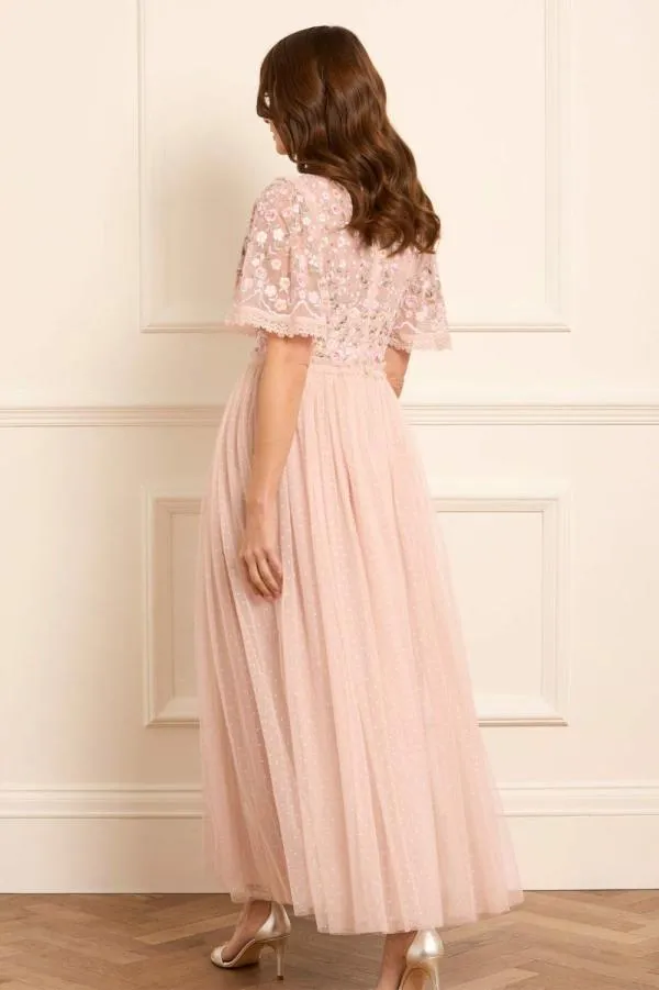 WeddingWomen Needle and Thread Rosie Lace Bodice Short Sleeve VNeck Ankle Gown Pink WeddingWomen Needle and Thread Rosie Lace Bodice Short Sleeve VNeck Ankle Gown Pink