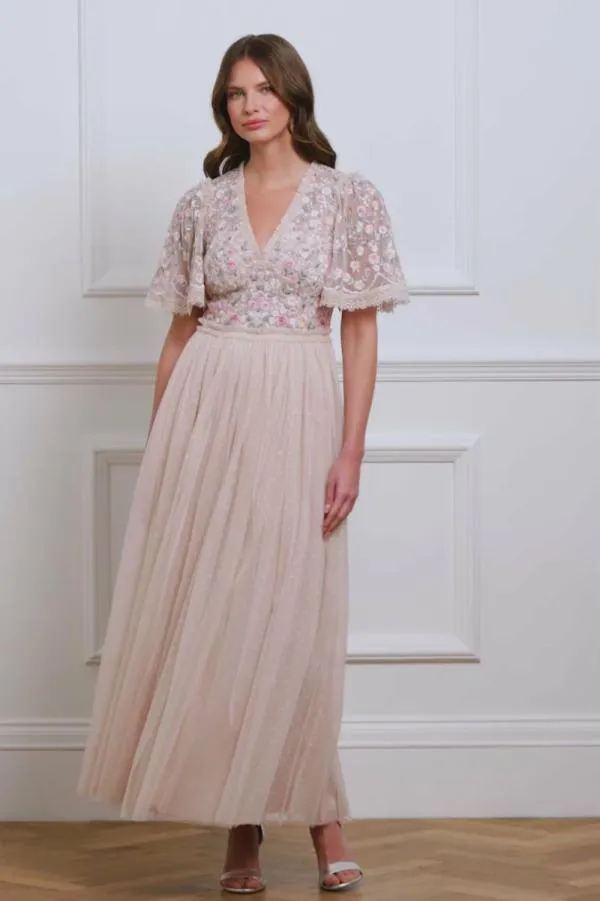 WeddingWomen Needle and Thread Rosie Lace Bodice Short Sleeve VNeck Ankle Gown Pink WeddingWomen Needle and Thread Rosie Lace Bodice Short Sleeve VNeck Ankle Gown Pink