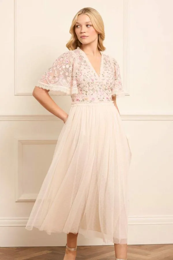 WeddingWomen Needle and Thread Rosie Lace Bodice Short Sleeve VNeck Ballerina Dress Champagne WeddingWomen Needle and Thread Rosie Lace Bodice Short Sleeve VNeck Ballerina Dress Champagne