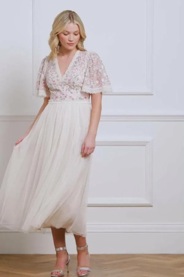 WeddingWomen Needle and Thread Rosie Lace Bodice Short Sleeve VNeck Ballerina Dress Champagne WeddingWomen Needle and Thread Rosie Lace Bodice Short Sleeve VNeck Ballerina Dress Champagne