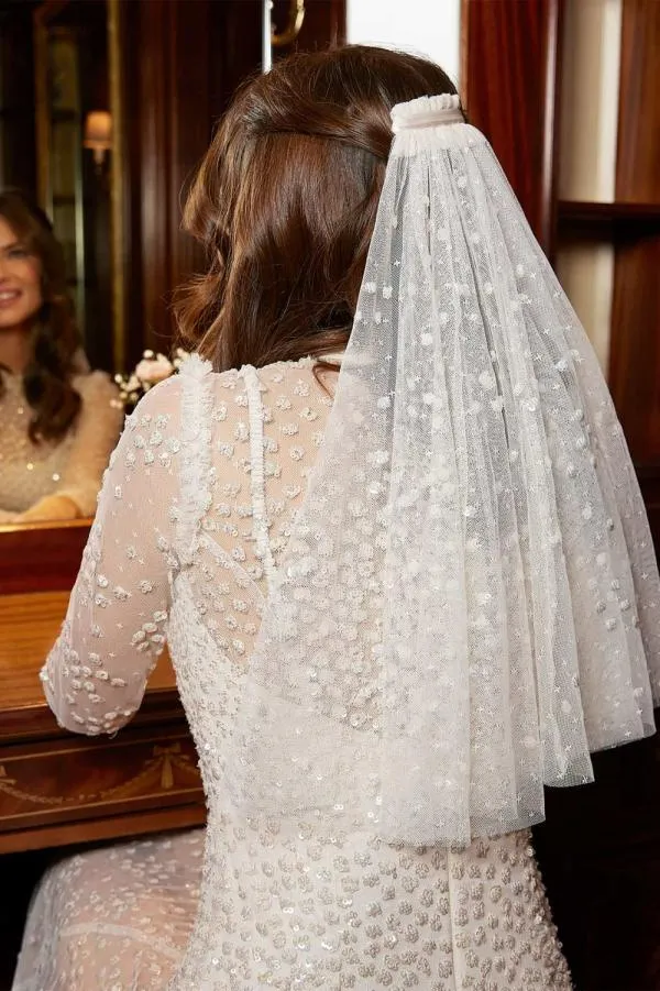 WeddingWomen Needle and Thread Sequin Dot Short Veil Champagne