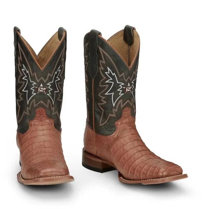 Western Men Justin Boots Haggard 11034 Black Caiman Tan