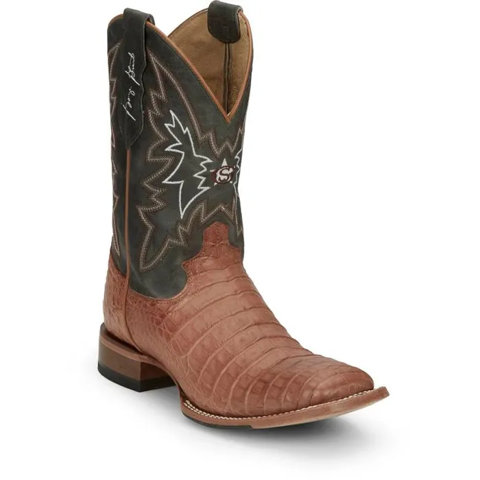 Western Men Justin Boots Haggard 11034 Black Caiman Tan