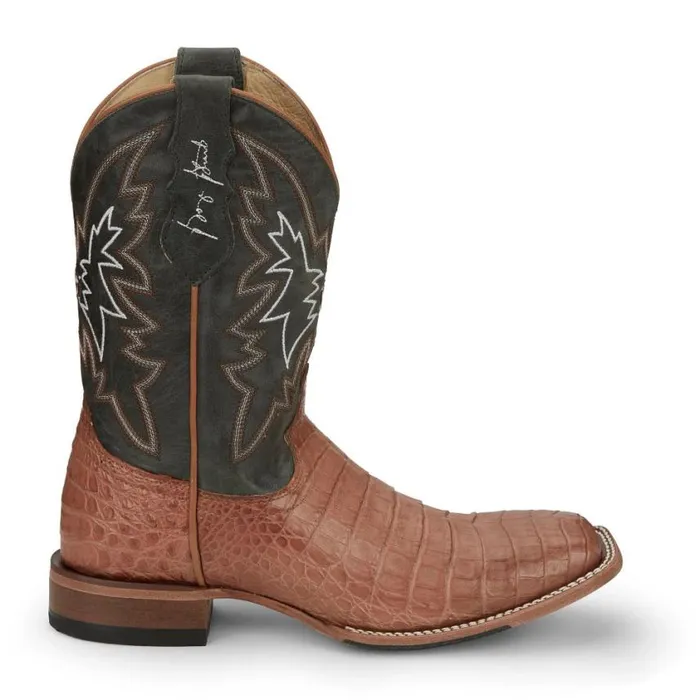 Western Men Justin Boots Haggard 11034 Black Caiman Tan