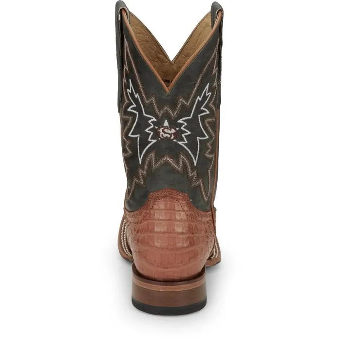 Western Men Justin Boots Haggard 11034 Black Caiman Tan