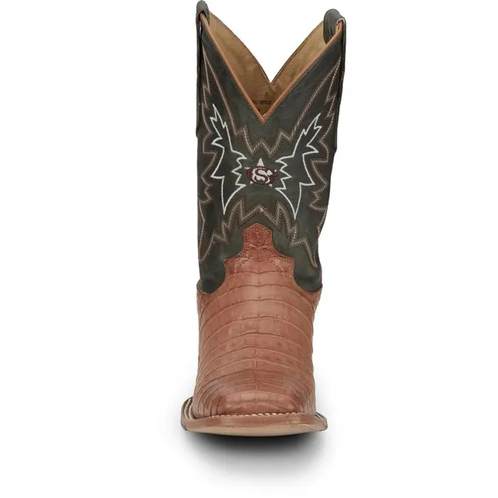 Western Men Justin Boots Haggard 11034 Black Caiman Tan