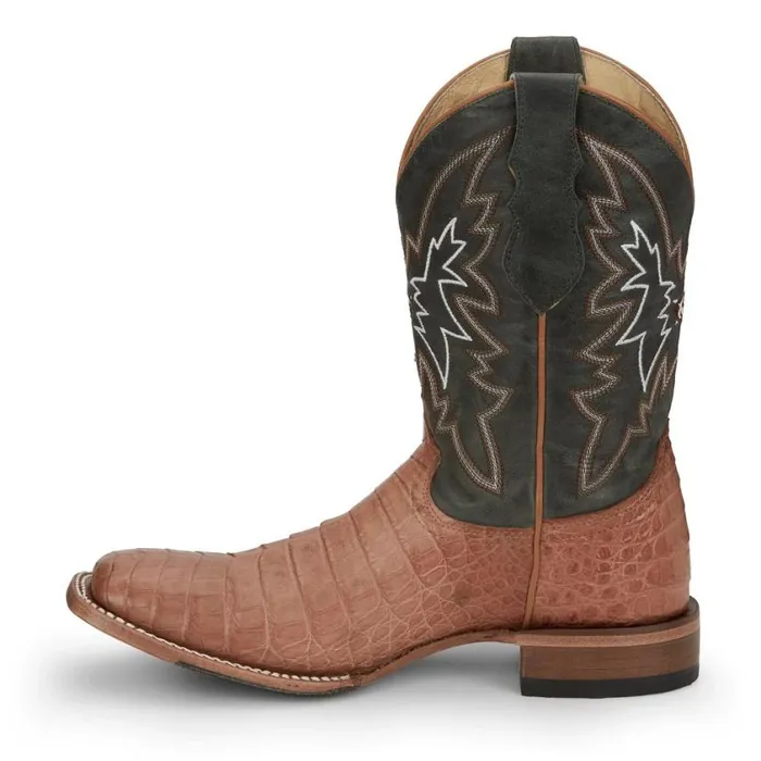 Western Men Justin Boots Haggard 11034 Black Caiman Tan