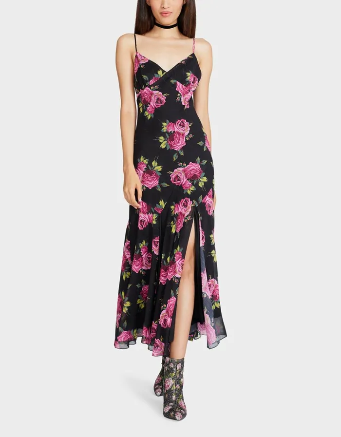 Women ADDISON MIDI DRESS PINK ROSE BLACK MULTI Black Multi Betsey Johnson